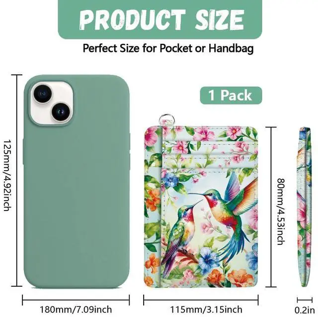 Alt view image 2 of 6 - Credit Card Holder Slim Wallet, Hummingbird with Flower Card Holder Women Front Pocket Small Card Holder Travel Cute Funny Thin Card Case ID Window PU Leather Card Organizer Gifts