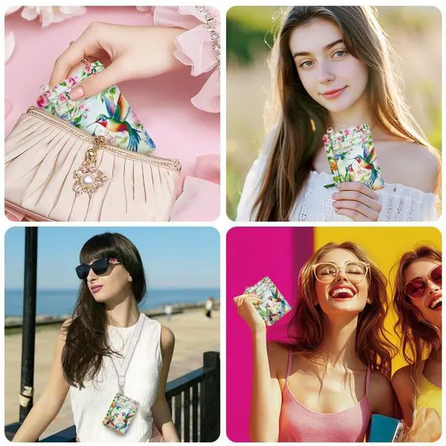 Alt view image 4 of 6 - Credit Card Holder Slim Wallet, Hummingbird with Flower Card Holder Women Front Pocket Small Card Holder Travel Cute Funny Thin Card Case ID Window PU Leather Card Organizer Gifts