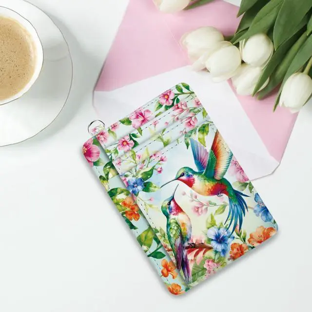 Alt view image 6 of 6 - Credit Card Holder Slim Wallet, Hummingbird with Flower Card Holder Women Front Pocket Small Card Holder Travel Cute Funny Thin Card Case ID Window PU Leather Card Organizer Gifts