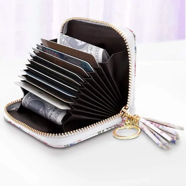 Alt view image 2 of 7 - Women's Card Case RFID Cute Flowers Small Wallet Card Holder, White Floral