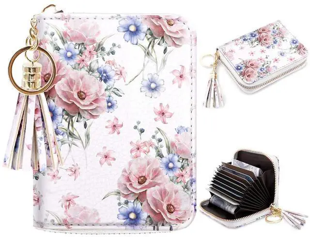 Main image of Women's Card Case RFID Cute Flowers Small Wallet Card Holder, White Floral