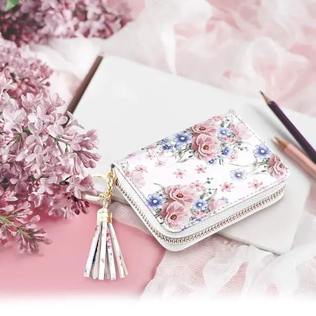 Alt view image 5 of 7 - Women's Card Case RFID Cute Flowers Small Wallet Card Holder, White Floral