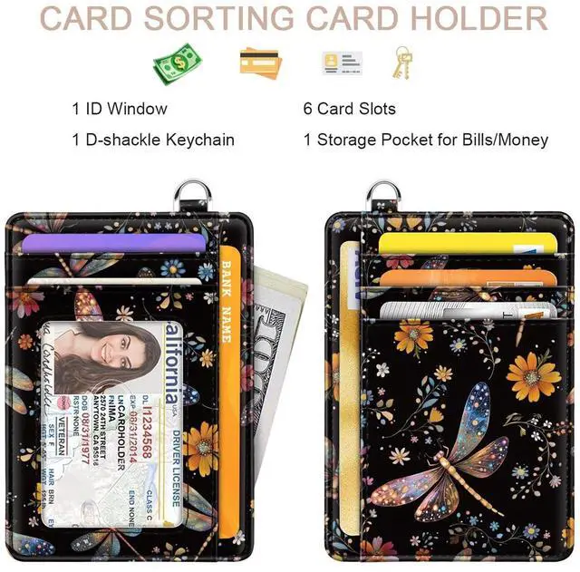 Alt view image 2 of 7 - Slim Credit Card Holder Wallet Women Thin Minimalist Card Organizer Case Cute Small ID Window Girl Ladies Womens Wallets, Dragonfly