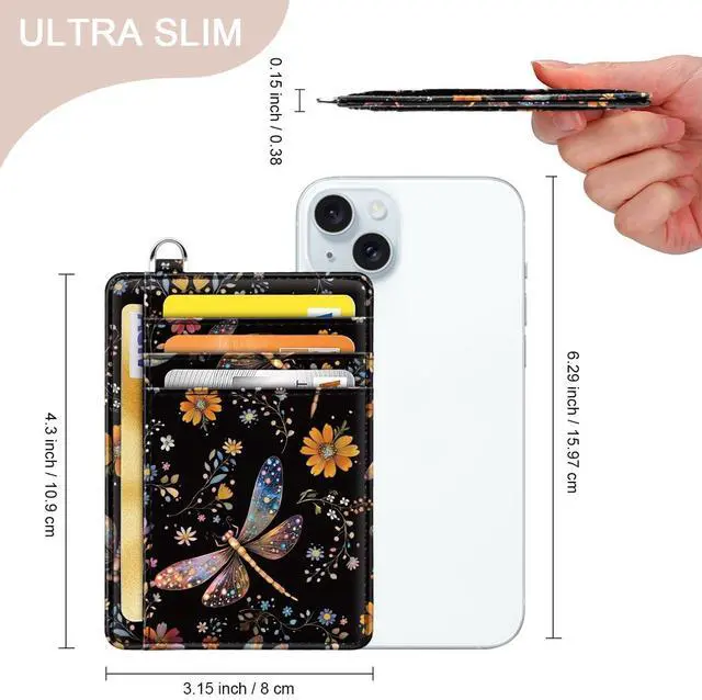 Alt view image 3 of 7 - Slim Credit Card Holder Wallet Women Thin Minimalist Card Organizer Case Cute Small ID Window Girl Ladies Womens Wallets, Dragonfly