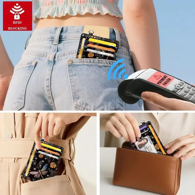 Alt view image 5 of 7 - Slim Credit Card Holder Wallet Women Thin Minimalist Card Organizer Case Cute Small ID Window Girl Ladies Womens Wallets, Dragonfly