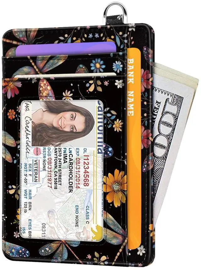 Alt view image 7 of 7 - Slim Credit Card Holder Wallet Women Thin Minimalist Card Organizer Case Cute Small ID Window Girl Ladies Womens Wallets, Dragonfly