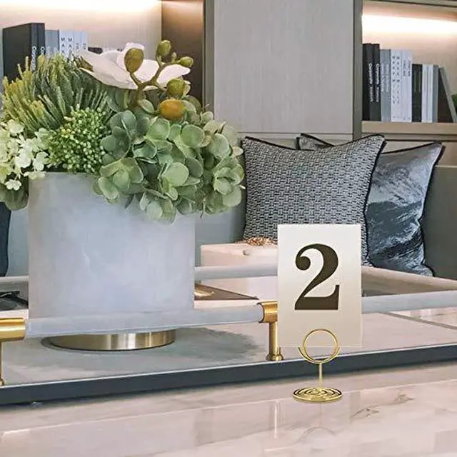 Alt view image 6 of 7 - 20pcs Mini Place Card Holders, Cute Table Number Holders, Small Size Table Card Holder Tables Number Stands, Wire Photo Picture Menu Clips for Wedding centerpieces, Anniversary Party (Gold)