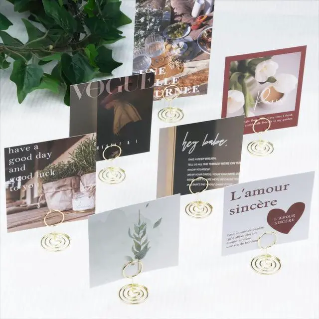Alt view image 7 of 7 - 20pcs Mini Place Card Holders, Cute Table Number Holders, Small Size Table Card Holder Tables Number Stands, Wire Photo Picture Menu Clips for Wedding centerpieces, Anniversary Party (Gold)