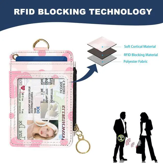Alt view image 4 of 6 - Slim Wallet Credit Card Holder, Pink Daisy, RFID Wallet Women Cute Small Front Pocket Wallet With Zipper, PU Leather Thin travel RFID Blocking Card Case ID Window,Ladies Gifts