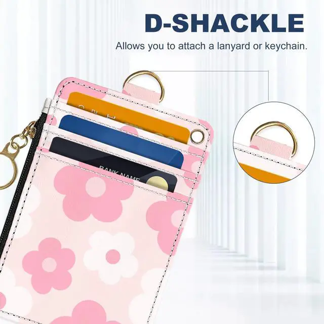 Alt view image 6 of 6 - Slim Wallet Credit Card Holder, Pink Daisy, RFID Wallet Women Cute Small Front Pocket Wallet With Zipper, PU Leather Thin travel RFID Blocking Card Case ID Window,Ladies Gifts