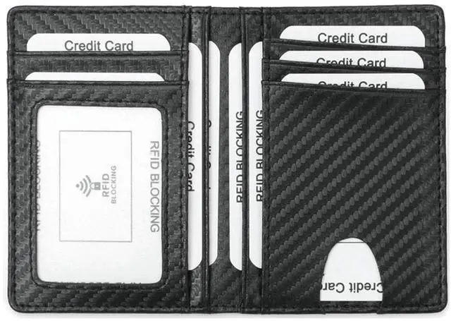 Main image of Slim Wallet Minimalist Front Pocket RFID Blocking Bifold Wallets, Credit Card Holder With ID Window - Black
