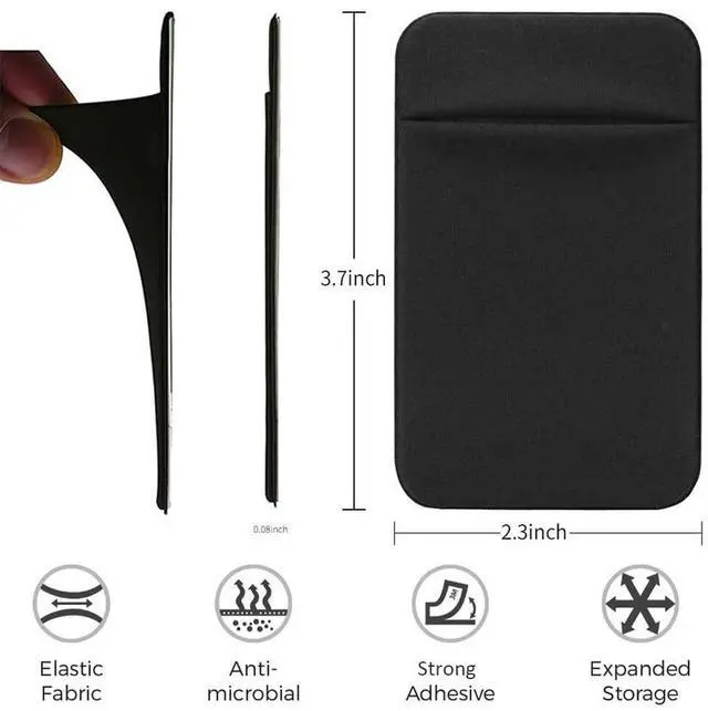 Alt view image 3 of 4 - 3Pack Cell Phone Card Holder Pocket for Back of Phone,Stretchy Stick on Wallet Credit Card ID Case Pouch Sleeve Self Adhesive Sticker with Flap for iPhone Samsung Galaxy-2Black+1Purple