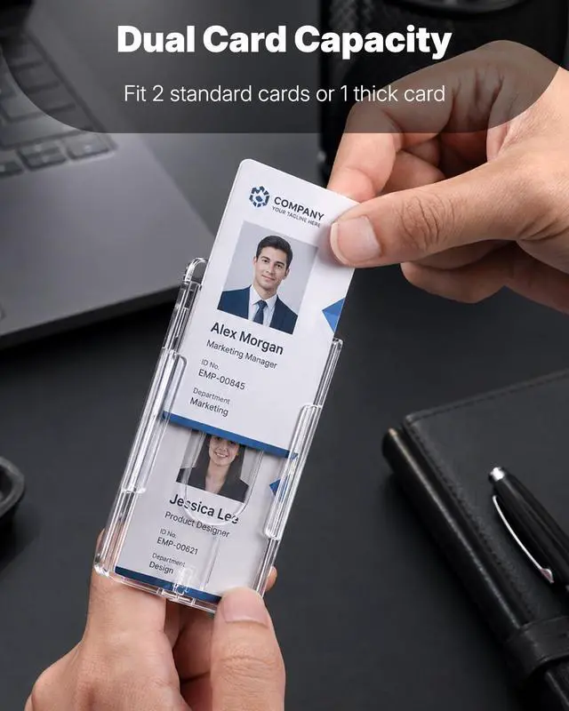 Alt view image 5 of 7 - 2 Pack Vertical 2-Card Badge Holders for Office School IDs