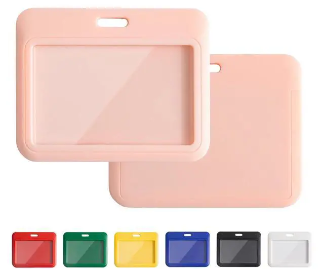 Main image of 1 Pack Sliding Horizontal ID Badge Holder with Clear Window Pink ID Card Holder Protector Pouch for Office School ID Credit Cards Proximity Key Cards Drivers Licenses and Passes