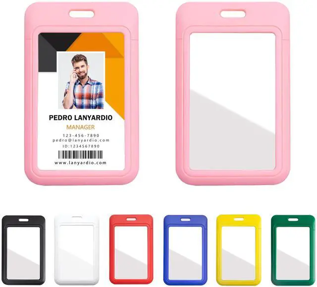 Main image of 1 Pack Sliding Vertical ID Badge Holder Hard Pink Plastic Card Case Protector Pouch with Sided Clear Window for Office School ID Credit Cards and Proximity Key Cards