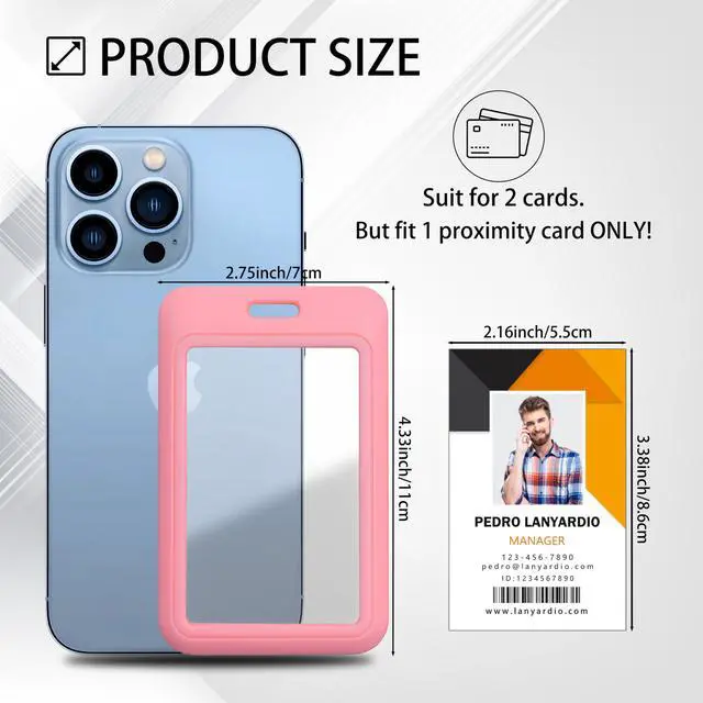 Alt view image 2 of 5 - 1 Pack Sliding Vertical ID Badge Holder Hard Pink Plastic Card Case Protector Pouch with Sided Clear Window for Office School ID Credit Cards and Proximity Key Cards