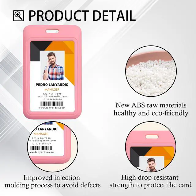 Alt view image 3 of 5 - 1 Pack Sliding Vertical ID Badge Holder Hard Pink Plastic Card Case Protector Pouch with Sided Clear Window for Office School ID Credit Cards and Proximity Key Cards