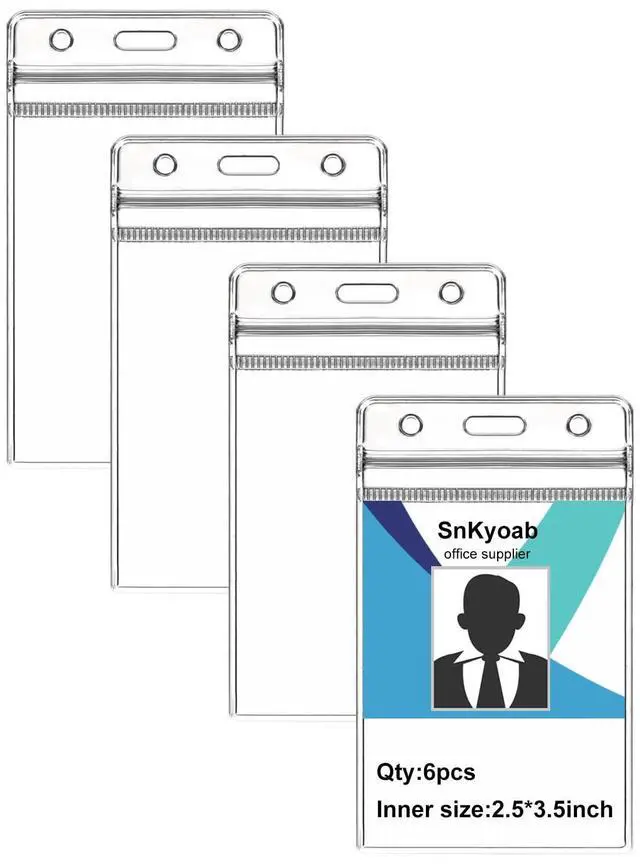 Main image of 6PCS Badge Holder Heavy Duty, Vertical ID Card Holder Clear Plastic with Waterproof Resealable Zip, Name Tag for Badge Swipe Card/Cruise Card/Credit Card etc(2.5 x 3.5 Inches)