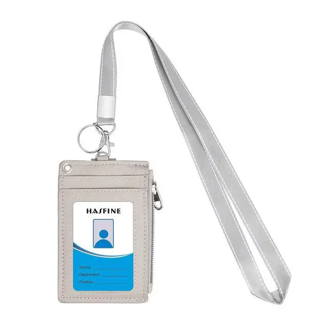 Alt view image 2 of 7 - ID Badge Holder with Lanyard,2 Sided 5 Card Slots ID Card Holder Wallet with PU Leather Zipper Pocket and Detachable Keychain Lanyard for Teens Men Women(Gray)