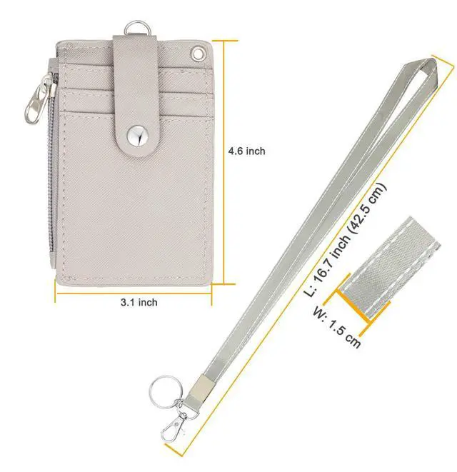 Alt view image 4 of 7 - ID Badge Holder with Lanyard,2 Sided 5 Card Slots ID Card Holder Wallet with PU Leather Zipper Pocket and Detachable Keychain Lanyard for Teens Men Women(Gray)