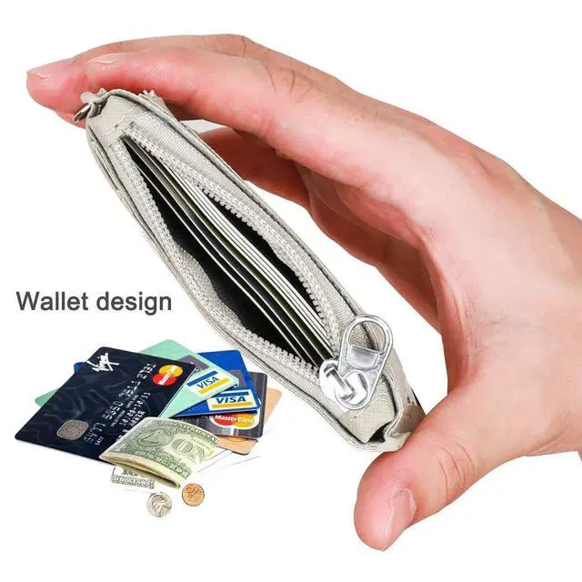 Alt view image 5 of 7 - ID Badge Holder with Lanyard,2 Sided 5 Card Slots ID Card Holder Wallet with PU Leather Zipper Pocket and Detachable Keychain Lanyard for Teens Men Women(Gray)