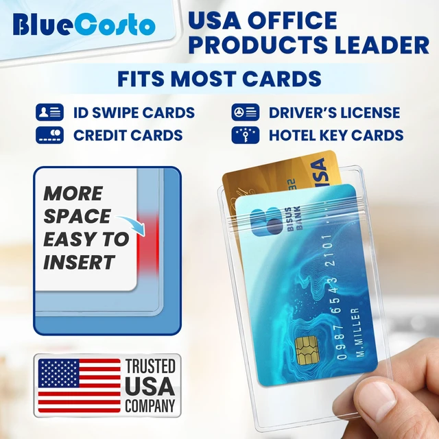 Alt view image 2 of 7 - Vertical Name Badge Holders w/Zipper Seal - 2.25x3.5 Inch, Clear, 10 Pack | BlueCosto - Heavy Duty PVC ID Card Protector - Sealable - Fits Most Clips - School, Work, Conferences, Events Nametag Holder