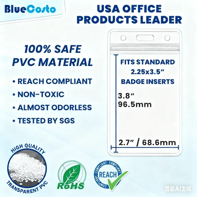 Alt view image 3 of 7 - Vertical Name Badge Holders w/Zipper Seal - 2.25x3.5 Inch, Clear, 10 Pack | BlueCosto - Heavy Duty PVC ID Card Protector - Sealable - Fits Most Clips - School, Work, Conferences, Events Nametag Holder