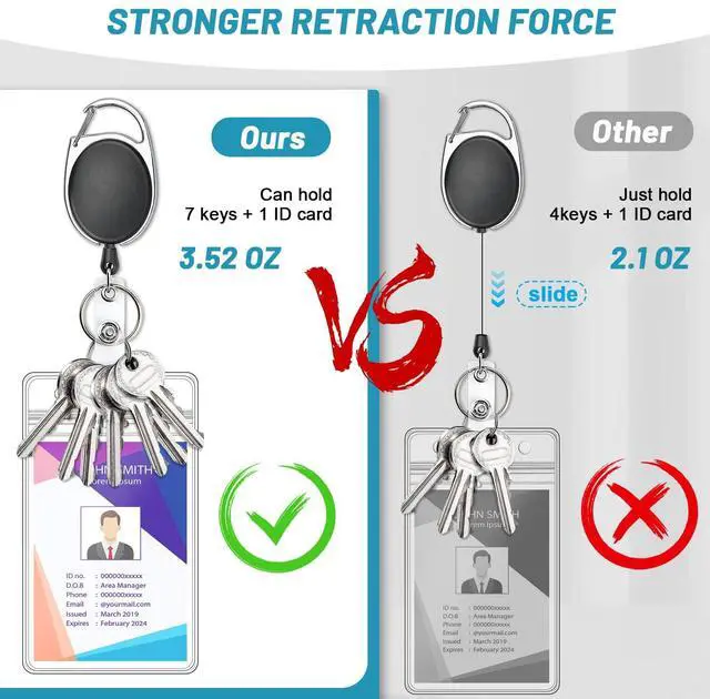 Alt view image 3 of 7 - 2 Pack ID Badge Holder with Retractable Badge Reel Clear Vertical ID Card Holder with Heavy Duty Carabiner Badge Reel with 24 Inches Pull Cord