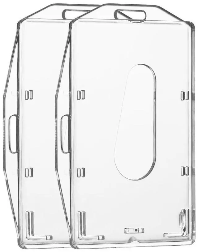 Main image of 2 Pack Hard Plastic Badge Holder, Dual-Sided Horizontal and Vertical ID Card Holders with Thumb Slots, Clear ID Badge Holder for Office and School Identity Cards by