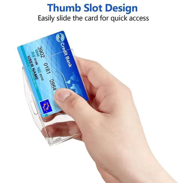 Alt view image 3 of 6 - 2 Pack Hard Plastic Badge Holder, Dual-Sided Horizontal and Vertical ID Card Holders with Thumb Slots, Clear ID Badge Holder for Office and School Identity Cards by