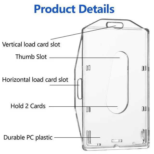 Alt view image 2 of 6 - 2 Pack Hard Plastic Badge Holder, Dual-Sided Horizontal and Vertical ID Card Holders with Thumb Slots, Clear ID Badge Holder for Office and School Identity Cards by