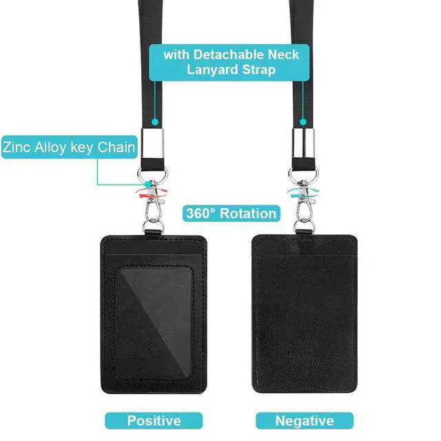Alt view image 3 of 7 - 2 Pack Badge Holders, Vertical PU Leather ID Badge Card Holder with Detachable Neck Lanyard Strap and Retractable Badge Reel ID Card Holders Set, Detachable Keychain, Cruise Ship Cards Holder