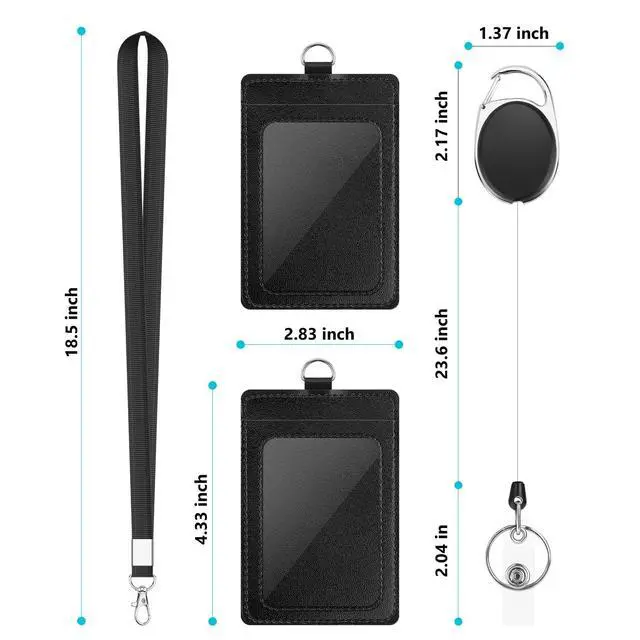 Alt view image 4 of 7 - 2 Pack Badge Holders, Vertical PU Leather ID Badge Card Holder with Detachable Neck Lanyard Strap and Retractable Badge Reel ID Card Holders Set, Detachable Keychain, Cruise Ship Cards Holder
