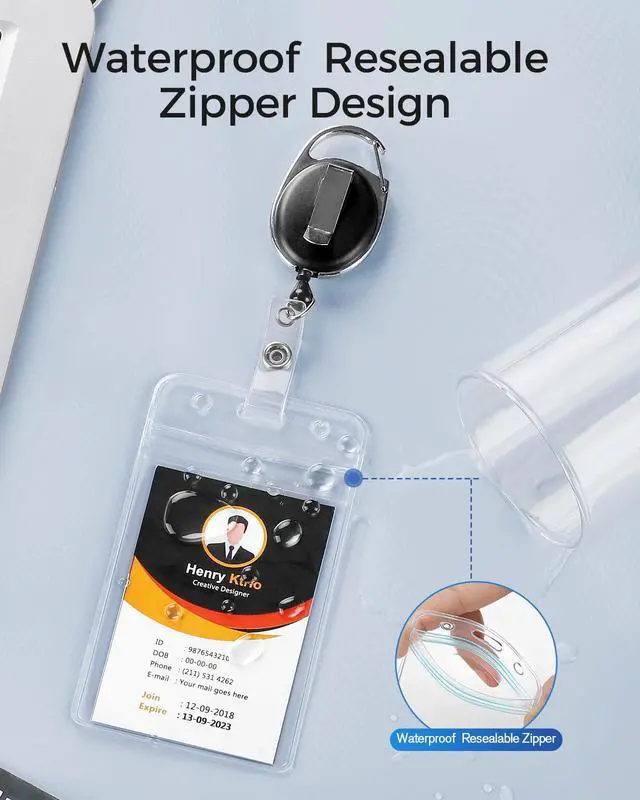 Alt view image 4 of 7 - ID Badge Holder with Retractable Reel, Vertical, 2 Pack