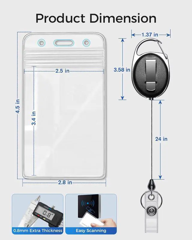 Alt view image 7 of 7 - ID Badge Holder with Retractable Reel, Vertical, 2 Pack