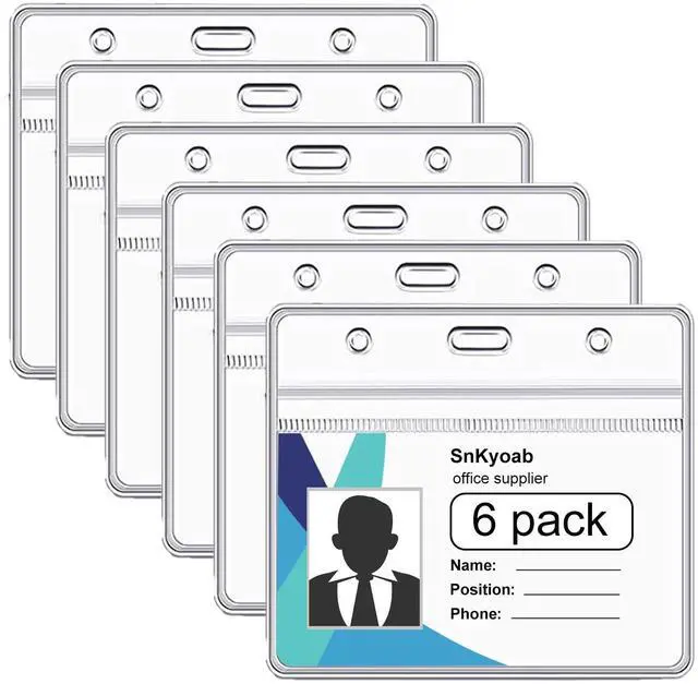 Main image of 6 Pack Horizontal Badge Holders Plastic with Resealable Zipper, Waterproof ID Card Holder&Name Tag Holder for Office&School, Fits ID Card/Credit Card/Drivers License (2.4 x 3.7 Inches)