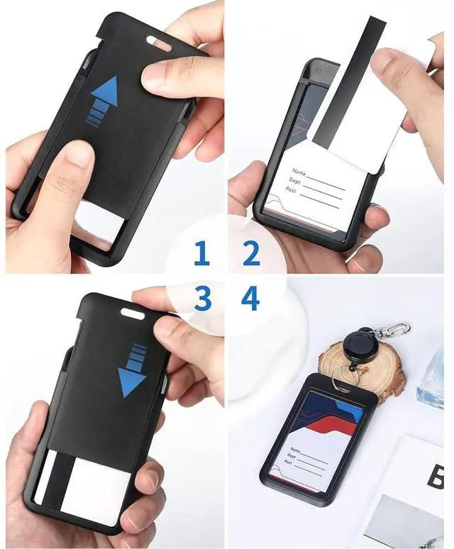 Alt view image 7 of 7 - 2PCS/Lot Sliding ID Badge Holder, Black Plastic Card Case Protector for ID, Credit Cards, Passes (Black, 2 Pack)