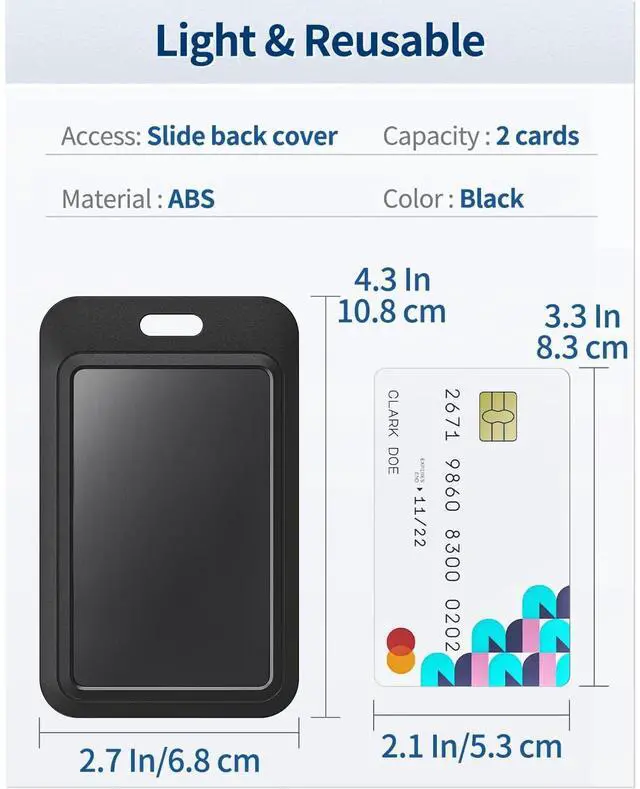 Alt view image 6 of 7 - 2PCS/Lot Sliding ID Badge Holder, Black Plastic Card Case Protector for ID, Credit Cards, Passes (Black, 2 Pack)