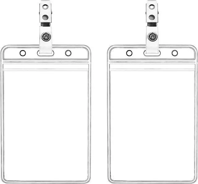 Main image of 2 Pack Waterproof Vertical ID Badge Holder Vertical Clear PVC Name Holder Tags with Badge Clip Straps (2 Pack,)