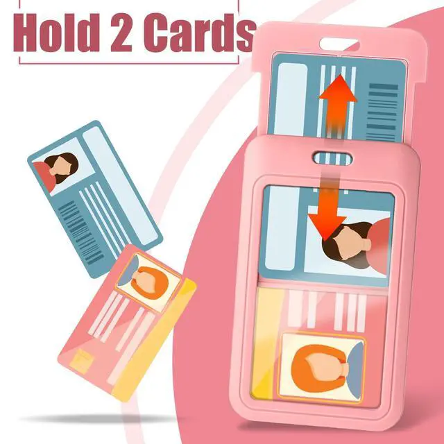 Alt view image 2 of 7 - 4 Pack Sliding ID Badge Holders, Heavy Duty Hard Plastic Vertical Card Protectors with Clear Window, Waterproof Cute ID Card Holders for Lanyard Fits Office, School, Nurses, Teachers (4 Colors)