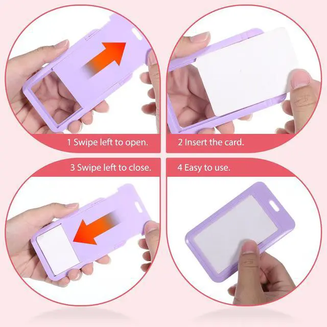 Alt view image 3 of 7 - 4 Pack Sliding ID Badge Holders, Heavy Duty Hard Plastic Vertical Card Protectors with Clear Window, Waterproof Cute ID Card Holders for Lanyard Fits Office, School, Nurses, Teachers (4 Colors)