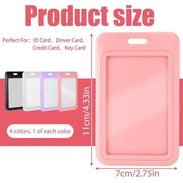 Alt view image 4 of 7 - 4 Pack Sliding ID Badge Holders, Heavy Duty Hard Plastic Vertical Card Protectors with Clear Window, Waterproof Cute ID Card Holders for Lanyard Fits Office, School, Nurses, Teachers (4 Colors)