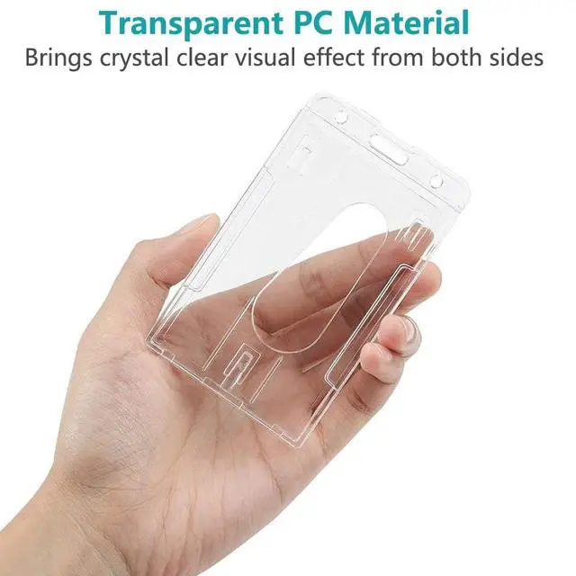 Alt view image 4 of 6 - Hard Plastic Badge Holder, FadyRaye Clear ID Badge Name Card Holder with Easy Access Thumb Slot, Transparent PC Case for Office School IDs, Driver's Licenses and Passes, Vertical Style, 3 Pack