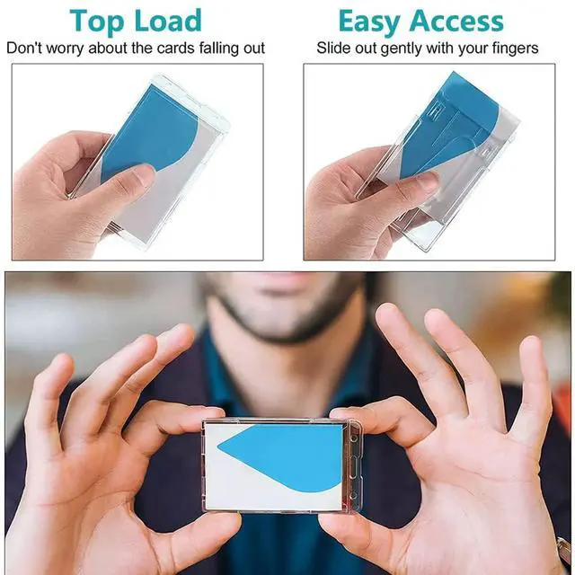 Alt view image 5 of 6 - Hard Plastic Badge Holder, FadyRaye Clear ID Badge Name Card Holder with Easy Access Thumb Slot, Transparent PC Case for Office School IDs, Driver's Licenses and Passes, Vertical Style, 3 Pack
