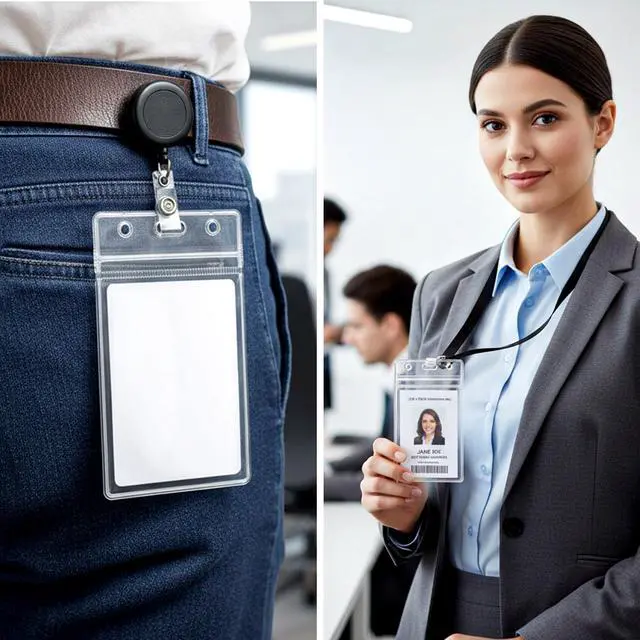 Alt view image 4 of 7 - 20Pcs Vertical Badge Holders, ID Card Badge Holder, Plastic Name Tag Holder Social Security Cards Protector, Badges Sleeve for Work ID Card, Proximity Cards, Drivers License