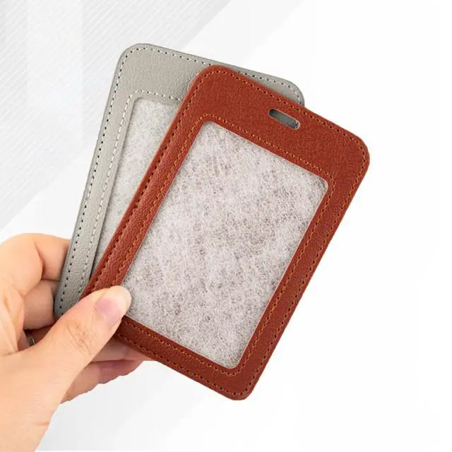 Alt view image 4 of 6 - 2 Pcs Leather ID Badge Holders - Horizontal, Blue, Multiple Card Slots for Offices, Staff, Students, Employees