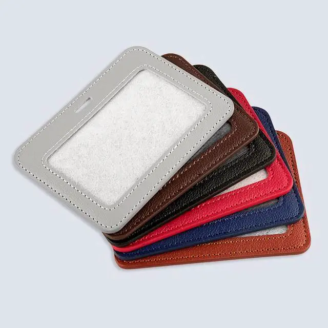 Alt view image 6 of 6 - 2 Pcs Leather ID Badge Holders - Horizontal, Blue, Multiple Card Slots for Offices, Staff, Students, Employees