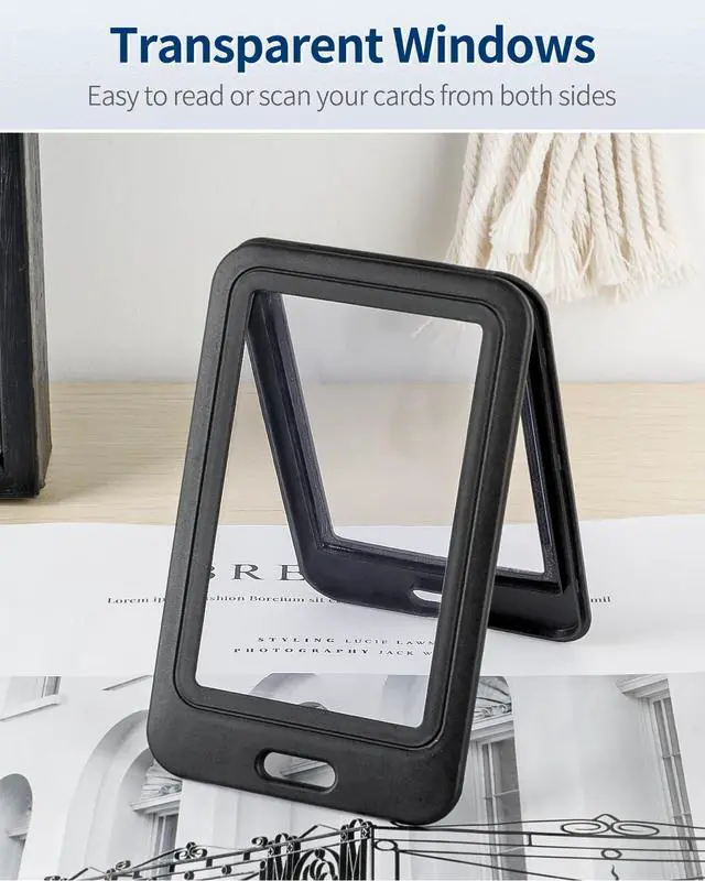 Alt view image 2 of 7 - 1 Pack ID Badge Holder with Double-Sided Windows Vertical Hard Plastic Case Black Card Protector Pouch for Office School ID Credit Cards Proximity Key Cards Drivers Licenses and Passes