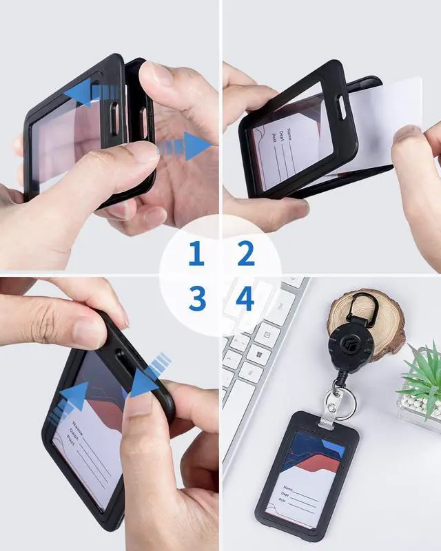 Alt view image 4 of 7 - 1 Pack ID Badge Holder with Double-Sided Windows Vertical Hard Plastic Case Black Card Protector Pouch for Office School ID Credit Cards Proximity Key Cards Drivers Licenses and Passes