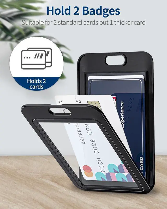Alt view image 5 of 7 - 1 Pack ID Badge Holder with Double-Sided Windows Vertical Hard Plastic Case Black Card Protector Pouch for Office School ID Credit Cards Proximity Key Cards Drivers Licenses and Passes